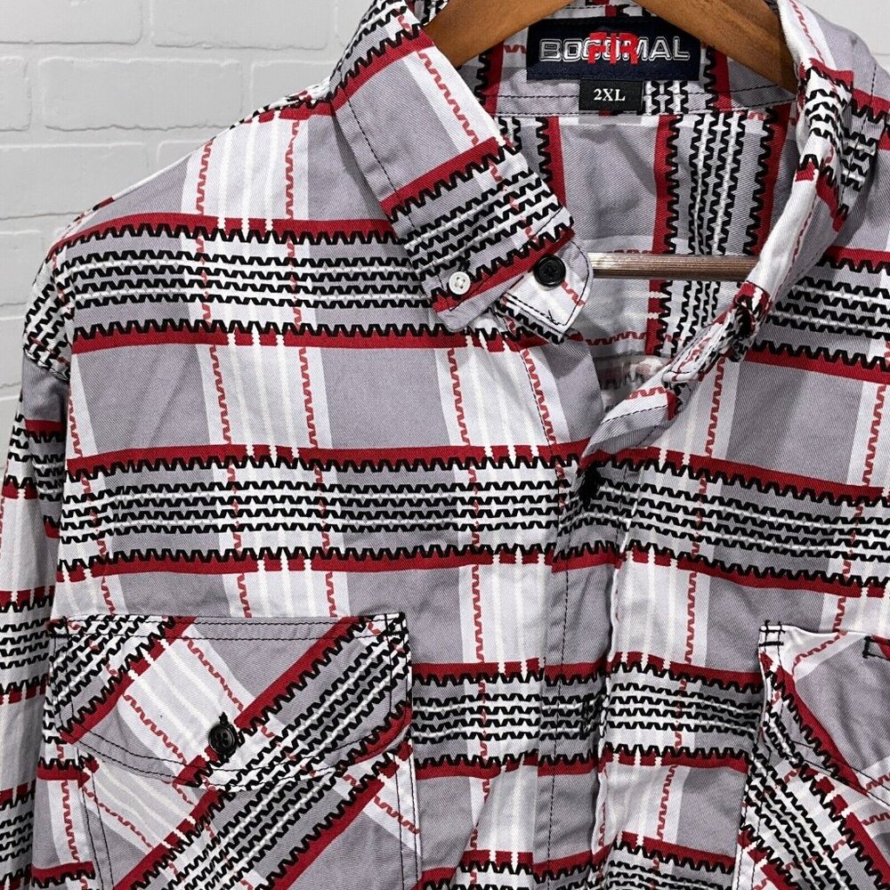 Classic Plaid Button-Down Shirt - Red, Black, and White - Picture 2 of 10